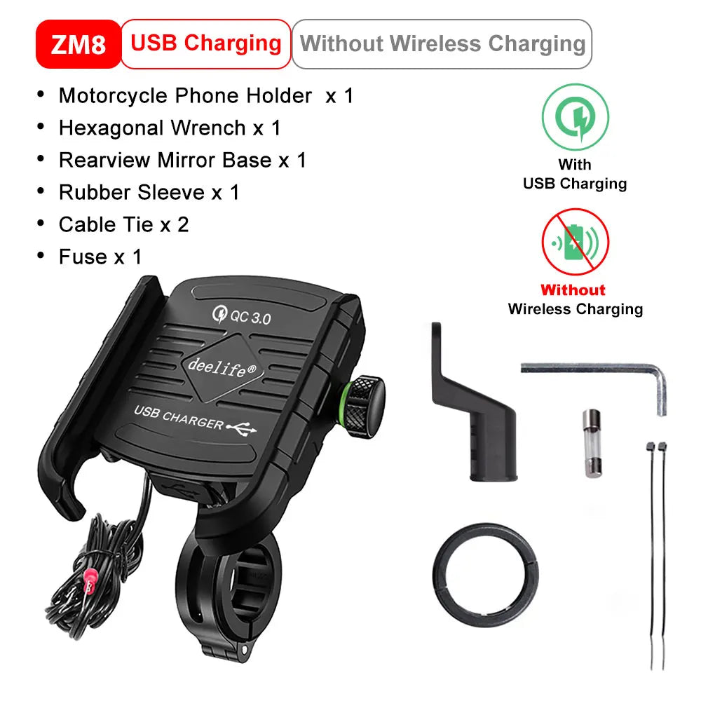 Deelife Motorcycle Phone Holder for Moto Motorbike Mirror Mobile Stand Support USB Charger Wireless Charging Cellphone Mount - Slobuy
