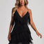 Deep V-Neck Backless Tassel Dress - Slobuy