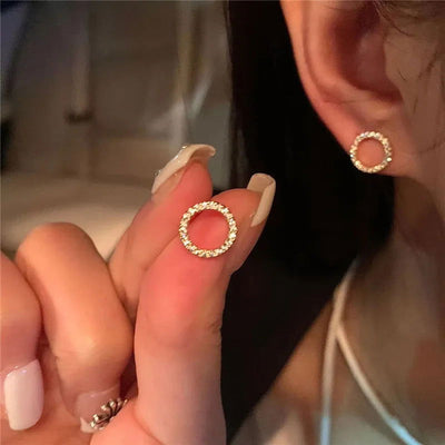 Delicate Small Circle Stud Earrings for Women Gold Color Crystal Minimalist Korean Party Summer Fashion Jewelry Accessories - Slobuy