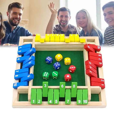 Deluxe Four Sided 10 Numbers Shut The Box Board Game Set Dice Party Club Drinking Games for Adults Families - Slobuy