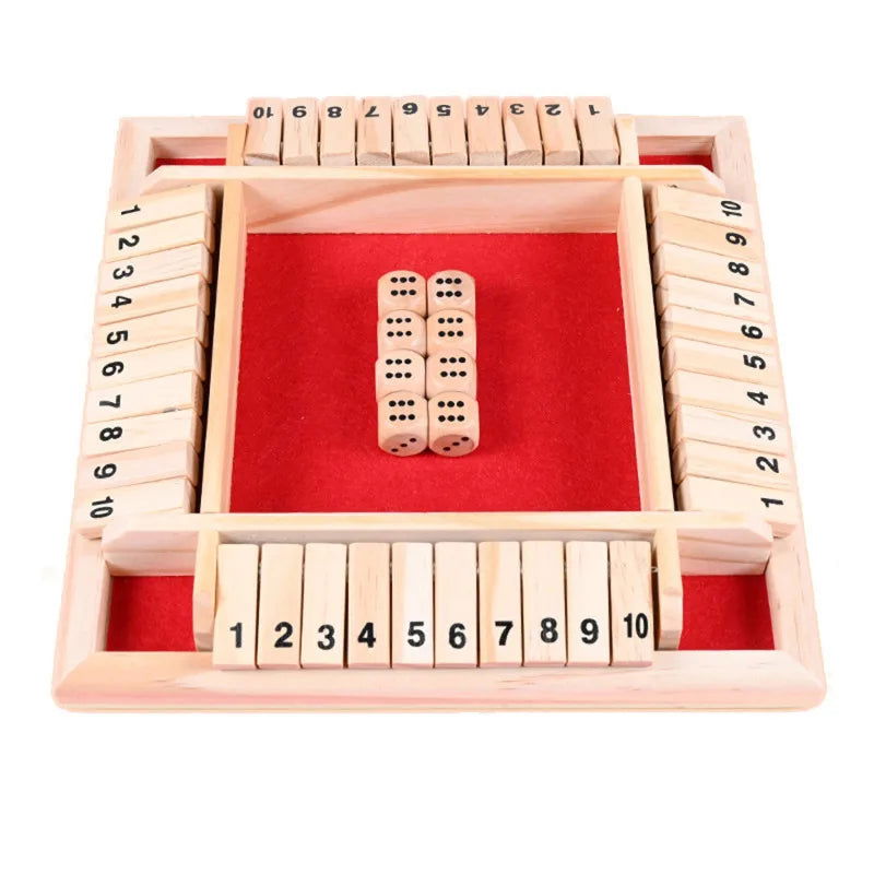 Deluxe Four Sided 10 Numbers Shut The Box Board Game Set Dice Party Club Drinking Games for Adults Families - Slobuy