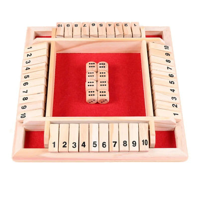Deluxe Four Sided 10 Numbers Shut The Box Board Game Set Dice Party Club Drinking Games for Adults Families - Slobuy