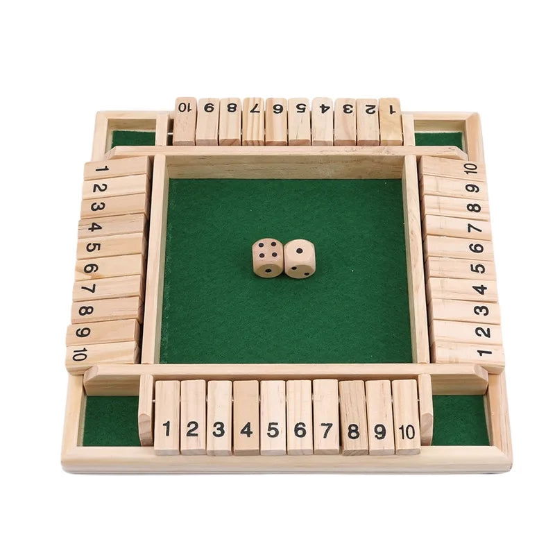 Deluxe Four Sided 10 Numbers Shut The Box Board Game Set Dice Party Club Drinking Games for Adults Families - Slobuy
