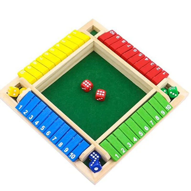 Deluxe Four Sided 10 Numbers Shut The Box Board Game Set Dice Party Club Drinking Games for Adults Families - Slobuy