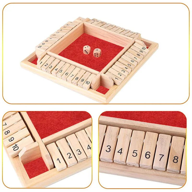 Deluxe Four Sided 10 Numbers Shut The Box Board Game Set Dice Party Club Drinking Games for Adults Families - Slobuy