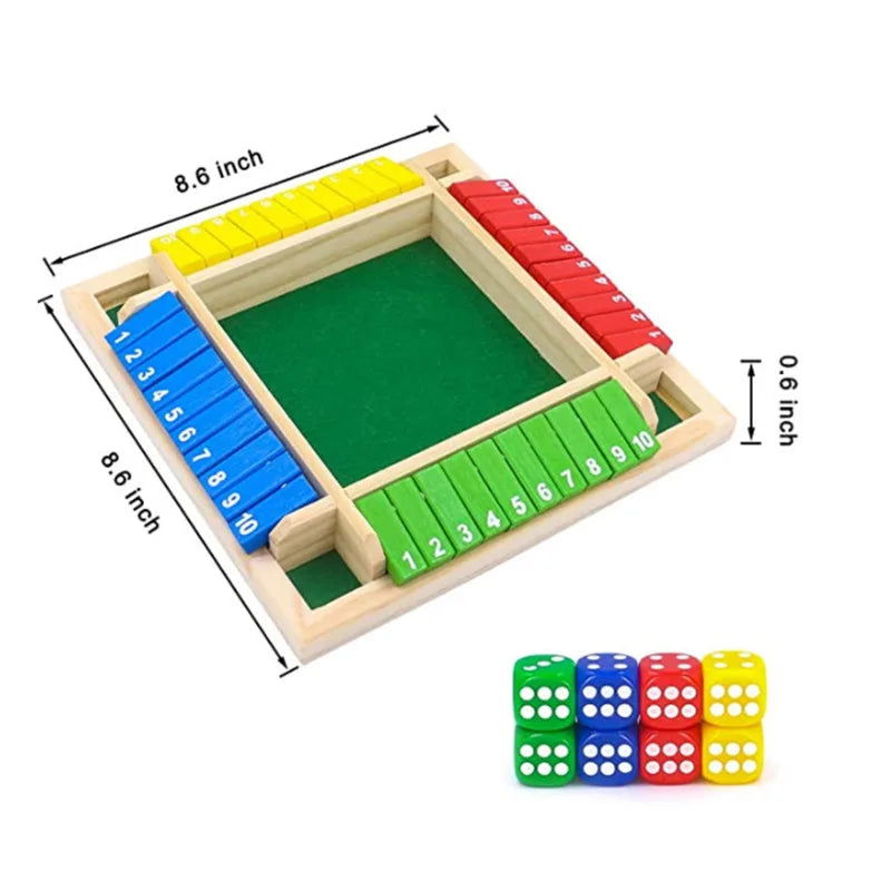 Deluxe Four Sided 10 Numbers Shut The Box Board Game Set Dice Party Club Drinking Games for Adults Families - Slobuy