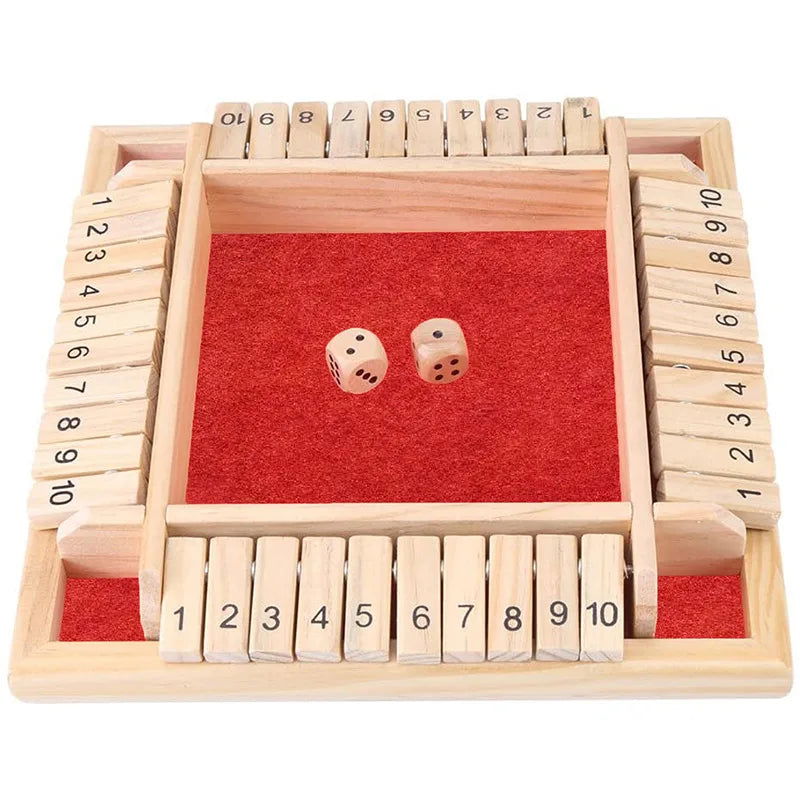 Deluxe Four Sided 10 Numbers Shut The Box Board Game Set Dice Party Club Drinking Games for Adults Families - Slobuy