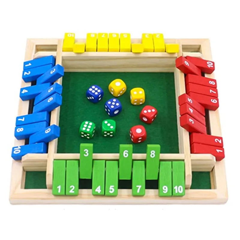 Deluxe Four Sided 10 Numbers Shut The Box Board Game Set Dice Party Club Drinking Games for Adults Families - Slobuy