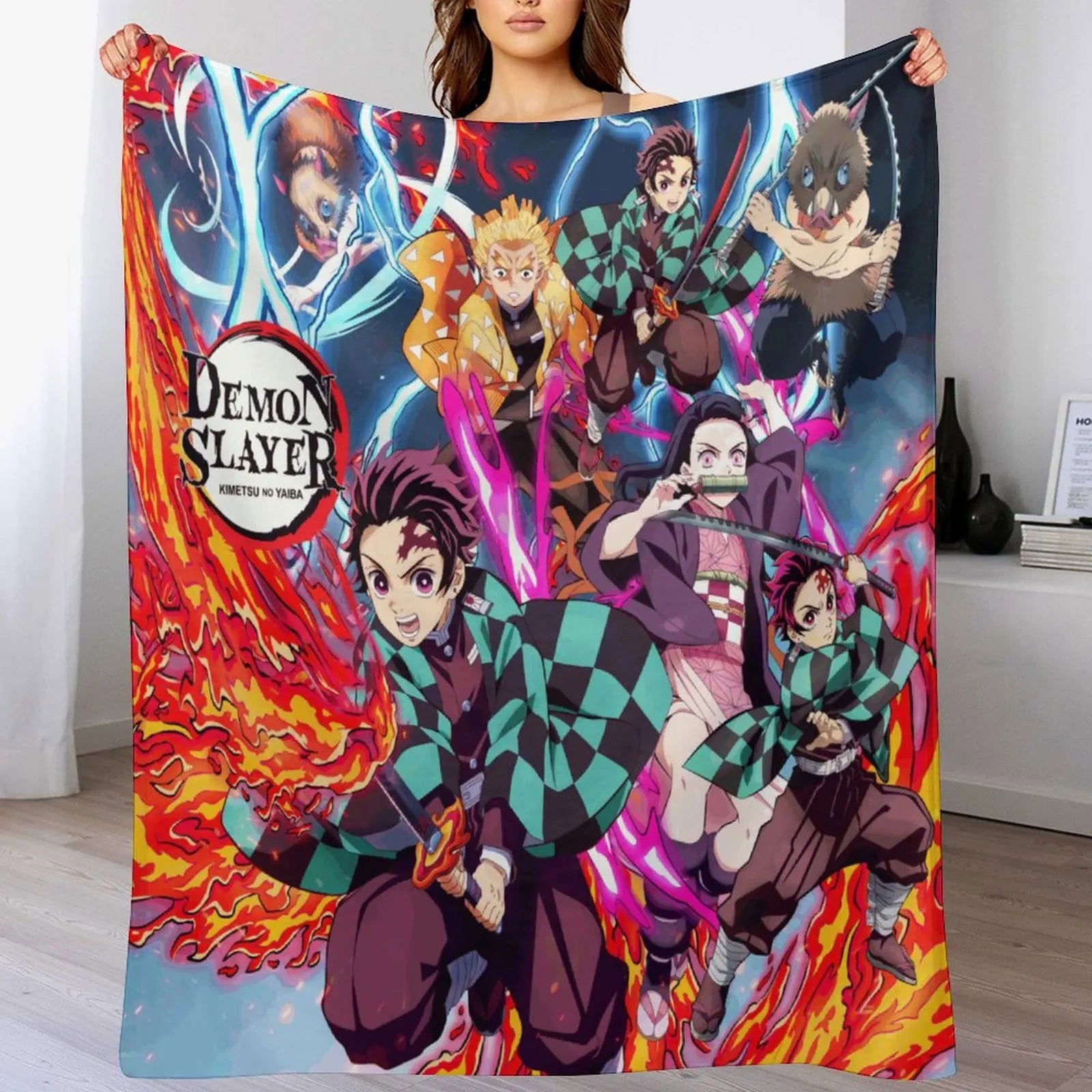 Demon Antistatic Soft Blankets & Throws Blanket Slayer Fluffy Decorative Anime Custom Fleece - Slobuy