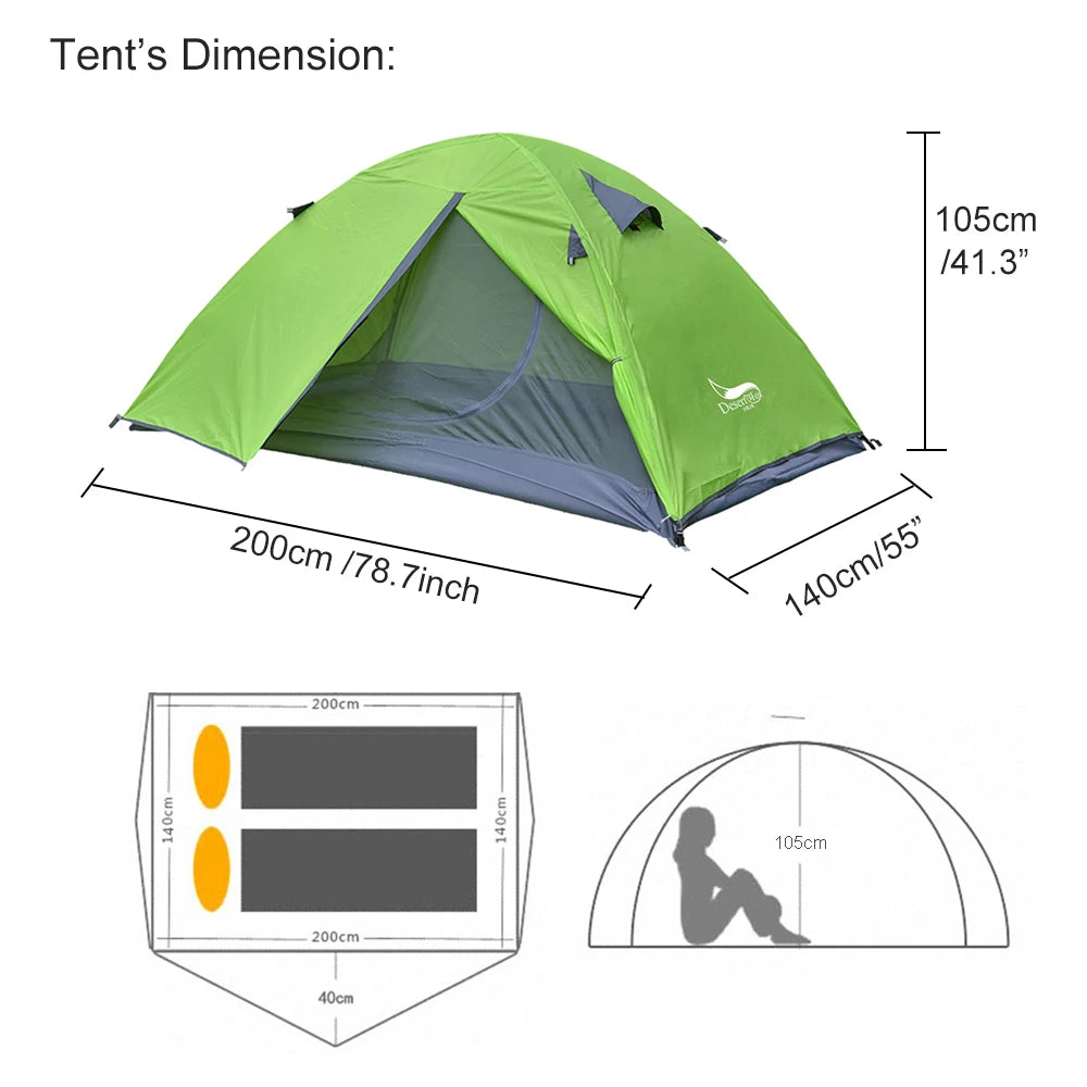 Desert&Fox Backpacking Tent 2 Person Aluminum Pole Lightweight Camping Tent Double Layer Portable Handbag for Hiking Travelling - Slobuy