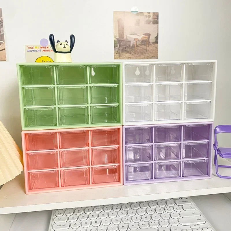 Desktop 9 Grid Storage Boxes Organizer Transparent Small Drawer Partitioned Student Desk Wall-mounted Sundries Storage Box Cute - Slobuy