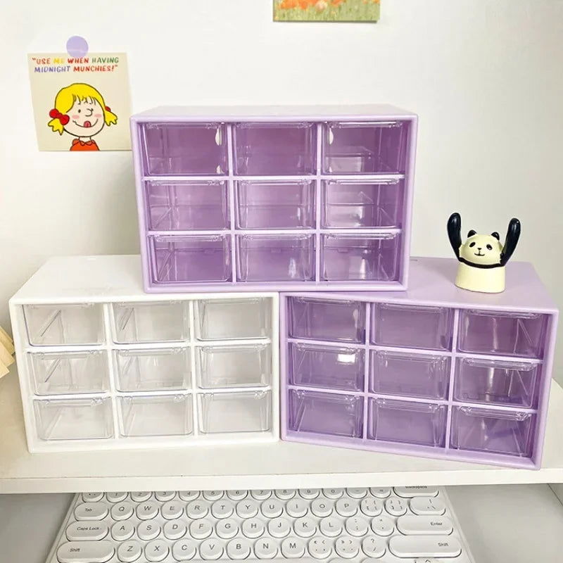 Desktop 9 Grid Storage Boxes Organizer Transparent Small Drawer Partitioned Student Desk Wall-mounted Sundries Storage Box Cute - Slobuy