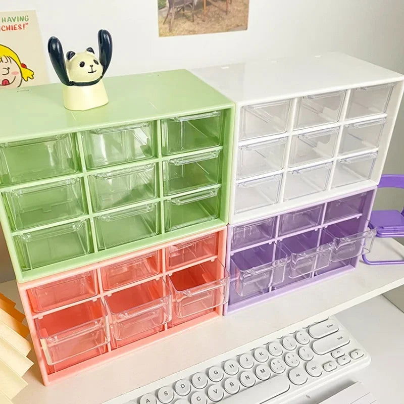 Desktop 9 Grid Storage Boxes Organizer Transparent Small Drawer Partitioned Student Desk Wall-mounted Sundries Storage Box Cute - Slobuy