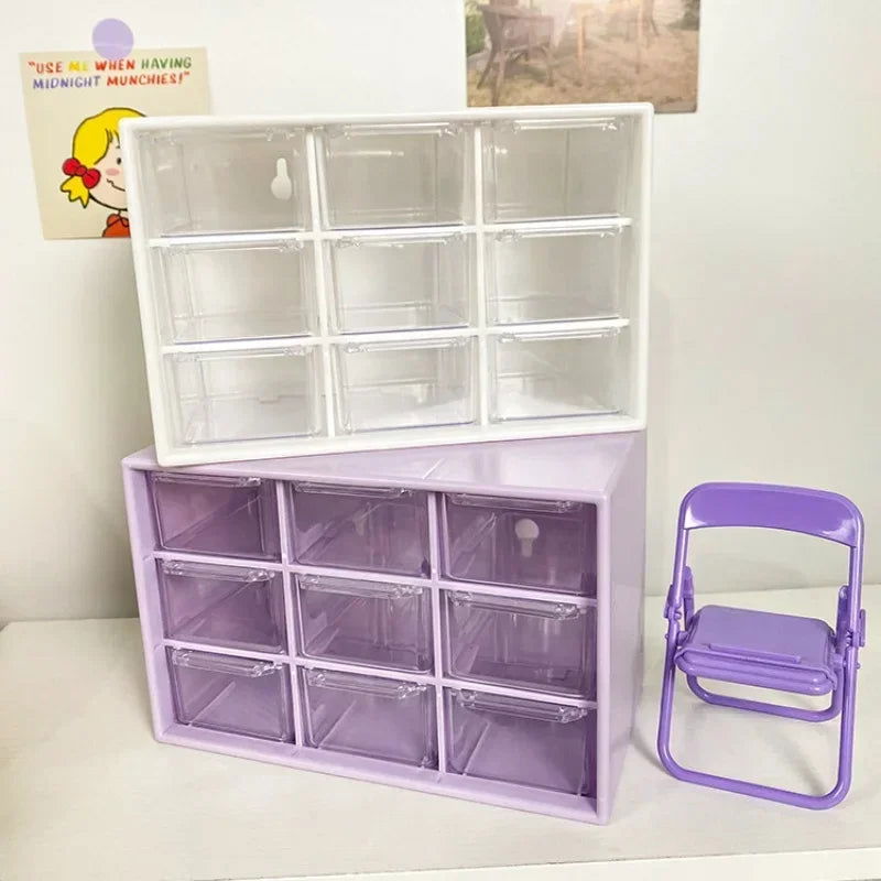 Desktop 9 Grid Storage Boxes Organizer Transparent Small Drawer Partitioned Student Desk Wall-mounted Sundries Storage Box Cute - Slobuy