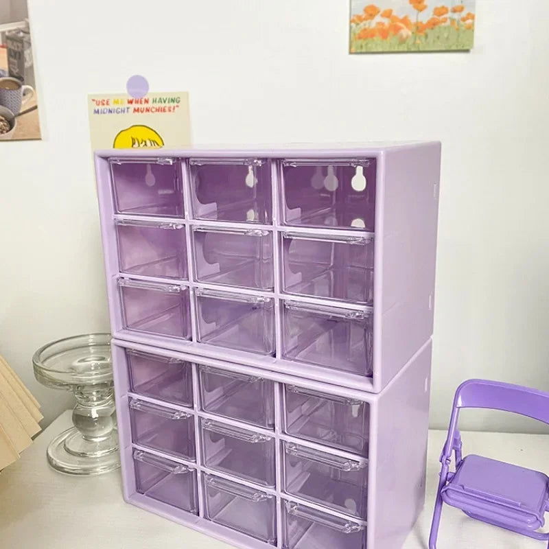 Desktop 9 Grid Storage Boxes Organizer Transparent Small Drawer Partitioned Student Desk Wall-mounted Sundries Storage Box Cute - Slobuy