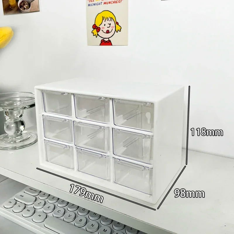 Desktop 9 Grid Storage Boxes Organizer Transparent Small Drawer Partitioned Student Desk Wall-mounted Sundries Storage Box Cute - Slobuy