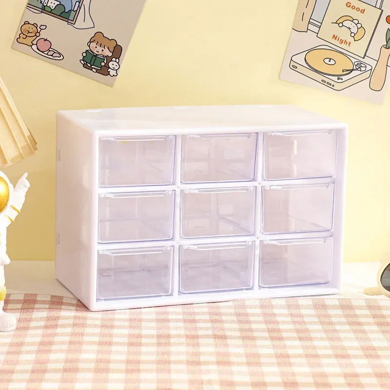Desktop 9 Grid Storage Boxes Organizer Transparent Small Drawer Partitioned Student Desk Wall-mounted Sundries Storage Box Cute - Slobuy