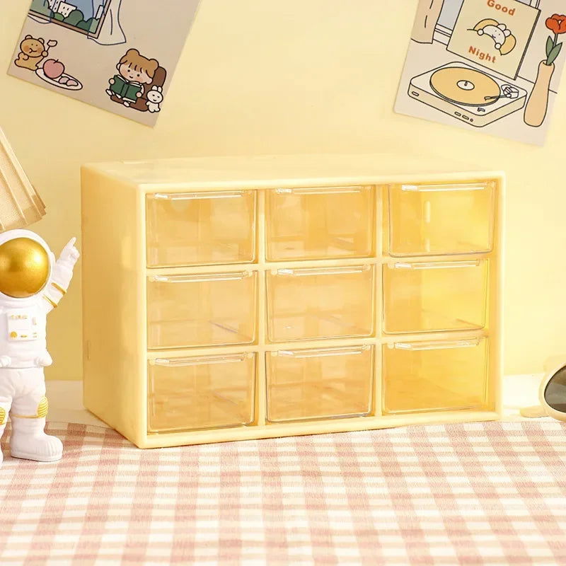 Desktop 9 Grid Storage Boxes Organizer Transparent Small Drawer Partitioned Student Desk Wall-mounted Sundries Storage Box Cute - Slobuy