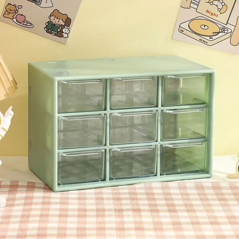 Desktop 9 Grid Storage Boxes Organizer Transparent Small Drawer Partitioned Student Desk Wall-mounted Sundries Storage Box Cute - Slobuy