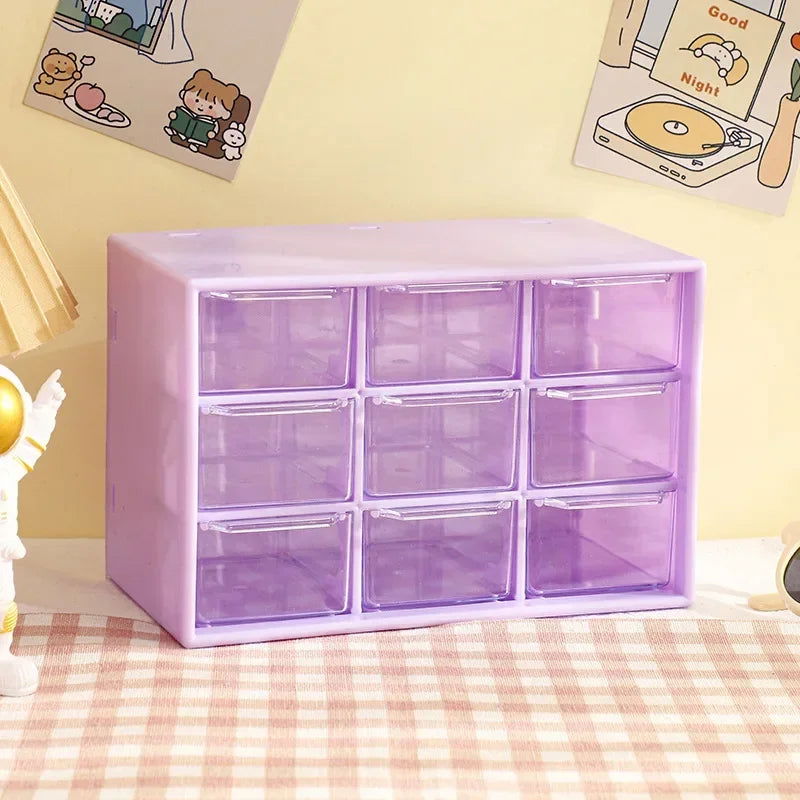 Desktop 9 Grid Storage Boxes Organizer Transparent Small Drawer Partitioned Student Desk Wall-mounted Sundries Storage Box Cute - Slobuy