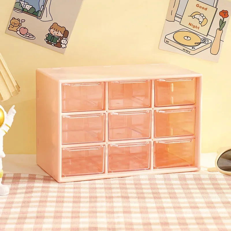 Desktop 9 Grid Storage Boxes Organizer Transparent Small Drawer Partitioned Student Desk Wall-mounted Sundries Storage Box Cute - Slobuy