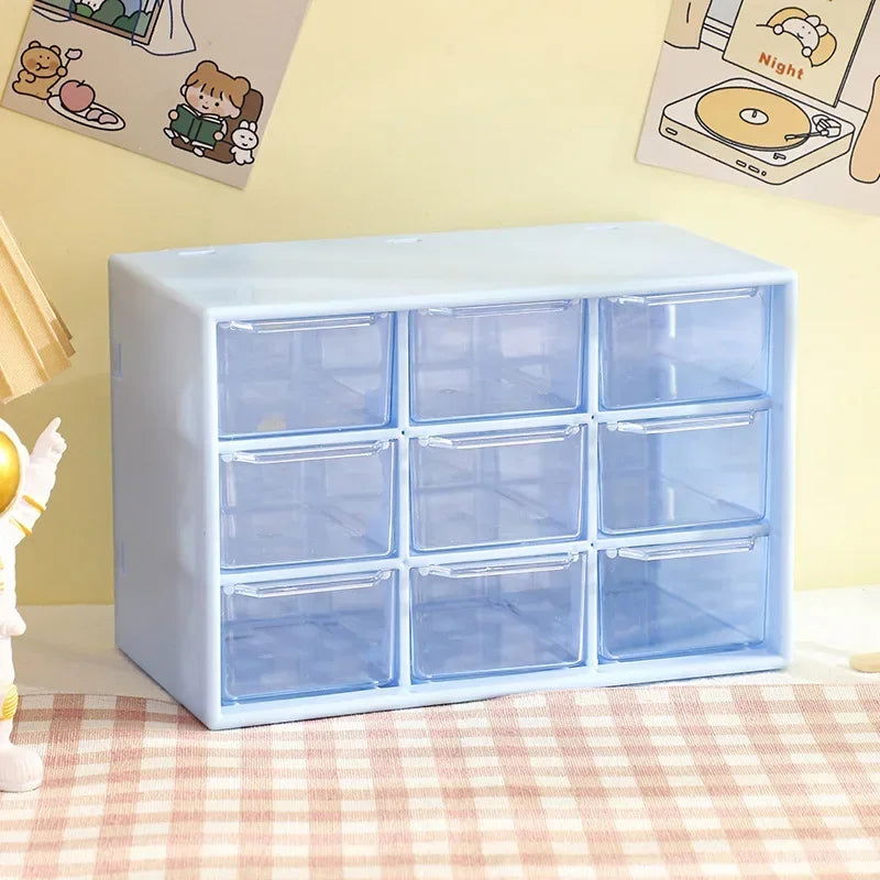 Desktop 9 Grid Storage Boxes Organizer Transparent Small Drawer Partitioned Student Desk Wall-mounted Sundries Storage Box Cute - Slobuy