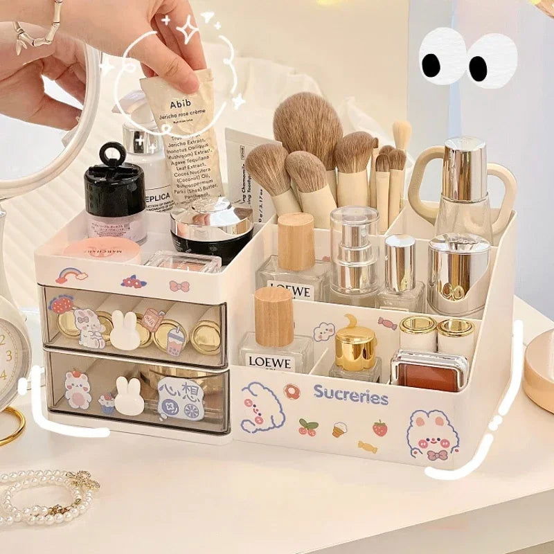 Desktop Cosmetic Storage Box Organizer Drawer Office Storage Rack Stationery Desk Pen Holder Bunny Drawer Organizer Cute Kawaii - Slobuy