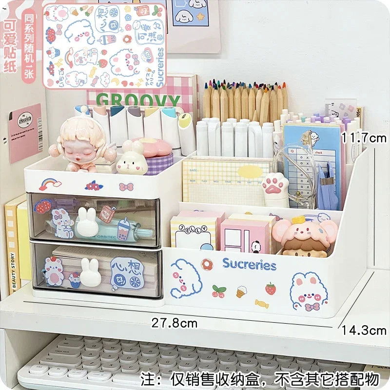 Desktop Cosmetic Storage Box Organizer Drawer Office Storage Rack Stationery Desk Pen Holder Bunny Drawer Organizer Cute Kawaii - Slobuy