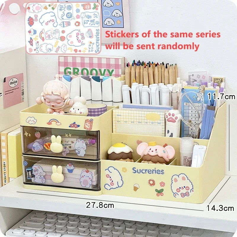 Desktop Cosmetic Storage Box Organizer Drawer Office Storage Rack Stationery Desk Pen Holder Bunny Drawer Organizer Cute Kawaii - Slobuy