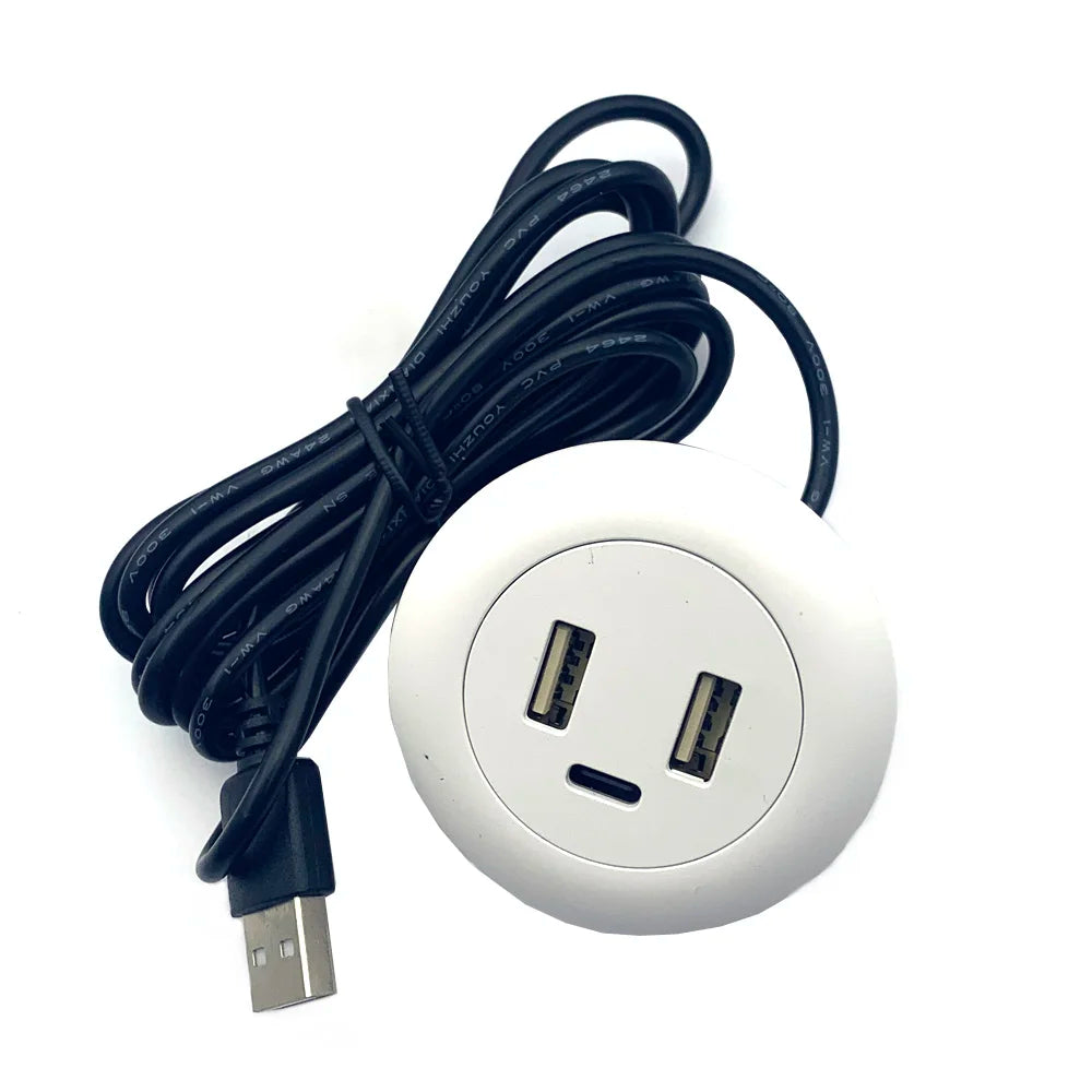 Desktop Hole Embedded 5V2A USB to 2USB+type-C Dual Socket Hidden Charging Furniture Office Invisible Mobile Phone Fast Charging - Slobuy