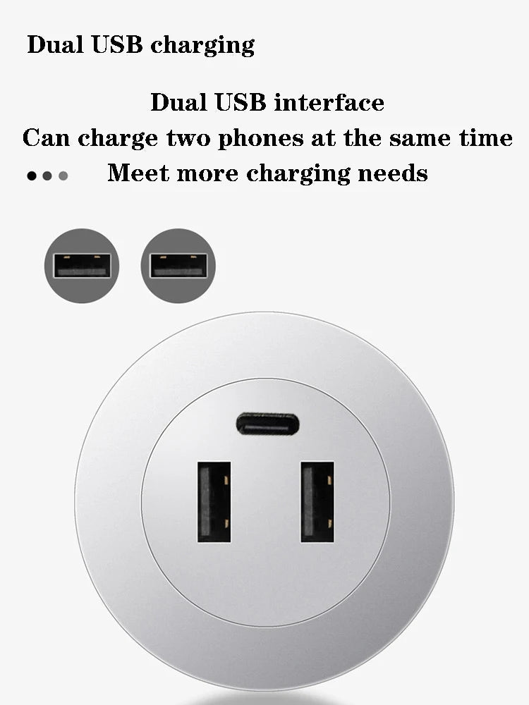 Desktop Hole Embedded 5V2A USB to 2USB+type-C Dual Socket Hidden Charging Furniture Office Invisible Mobile Phone Fast Charging - Slobuy