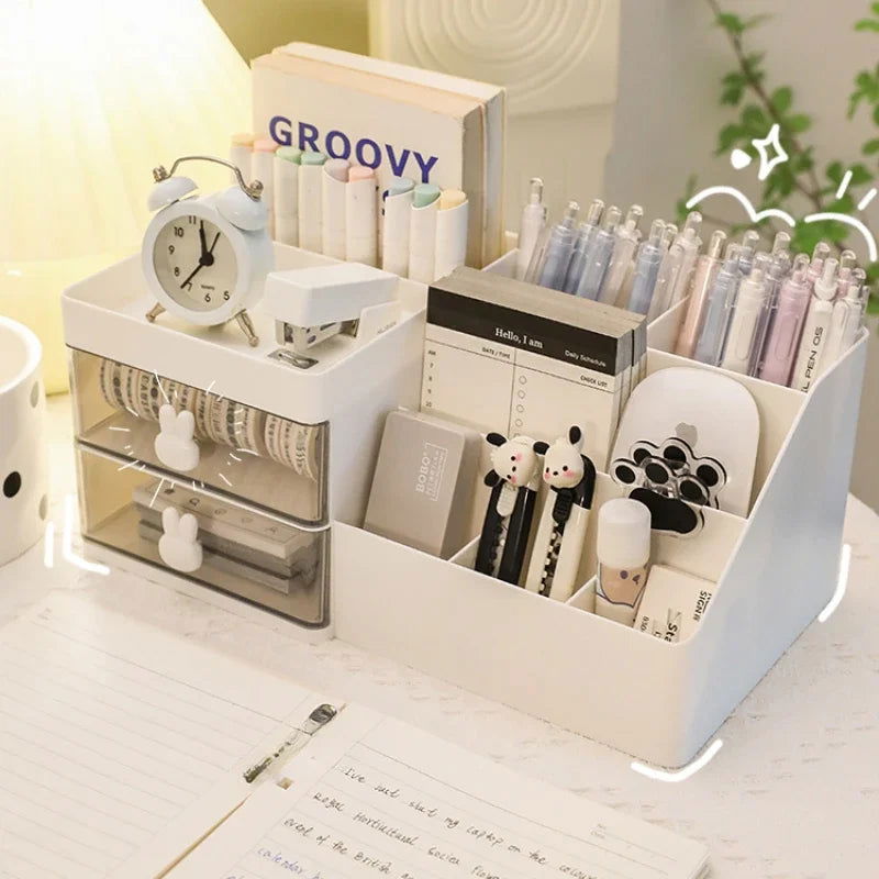 Desktop Transparent Cosmetics Storage Box Desktop Organizer with Drawers Pen Holder Stationary Storage Rack for Office Desks - Slobuy