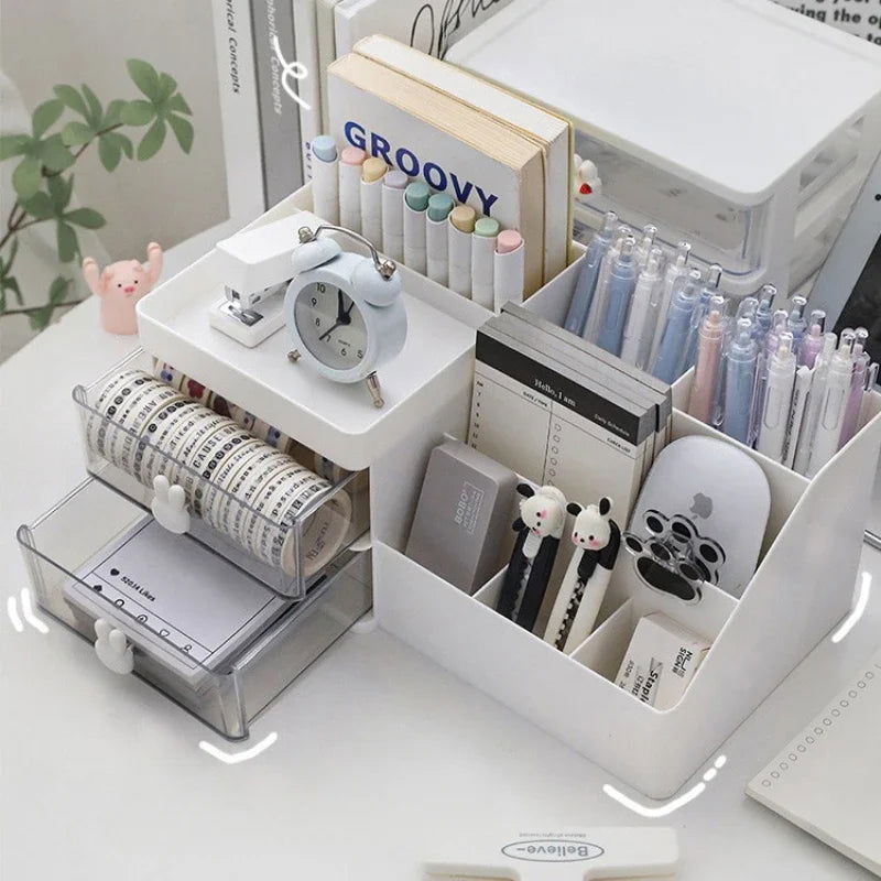 Desktop Transparent Cosmetics Storage Box Desktop Organizer with Drawers Pen Holder Stationary Storage Rack for Office Desks - Slobuy