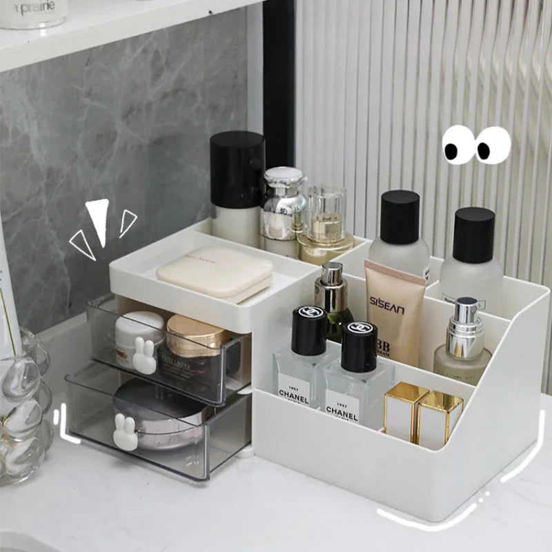Desktop Transparent Cosmetics Storage Box Desktop Organizer with Drawers Pen Holder Stationary Storage Rack for Office Desks - Slobuy