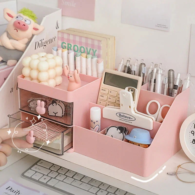 Desktop Transparent Cosmetics Storage Box Desktop Organizer with Drawers Pen Holder Stationary Storage Rack for Office Desks - Slobuy