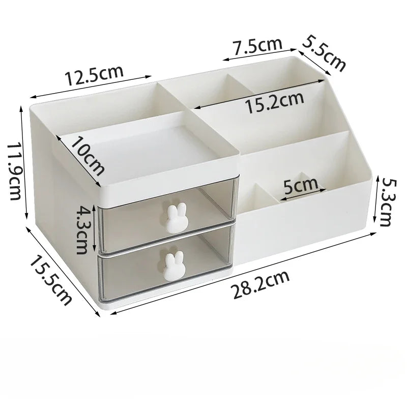 Desktop Transparent Cosmetics Storage Box Desktop Organizer with Drawers Pen Holder Stationary Storage Rack for Office Desks - Slobuy
