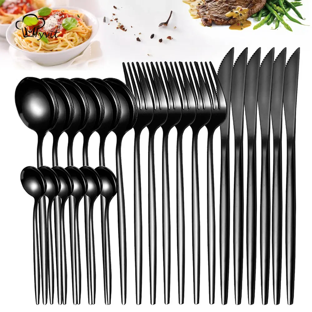 Dinnerware Silverware Set 4-24pcs Kitchen Flatware Tableware Cutlery Set for Home Restaurant Steak Knife Fork Spoon Tea Spoon - Slobuy