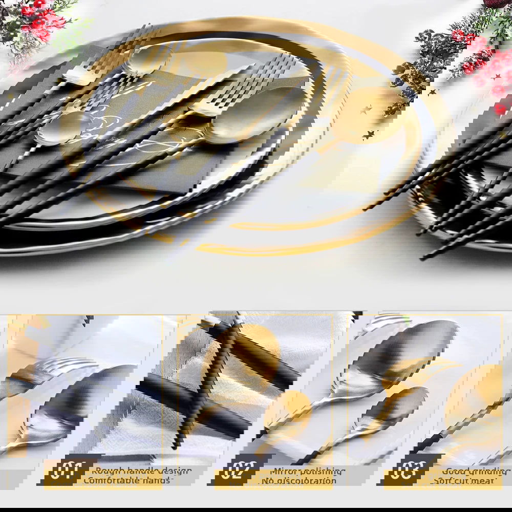 Dinnerware Silverware Set 4-24pcs Kitchen Flatware Tableware Cutlery Set for Home Restaurant Steak Knife Fork Spoon Tea Spoon - Slobuy