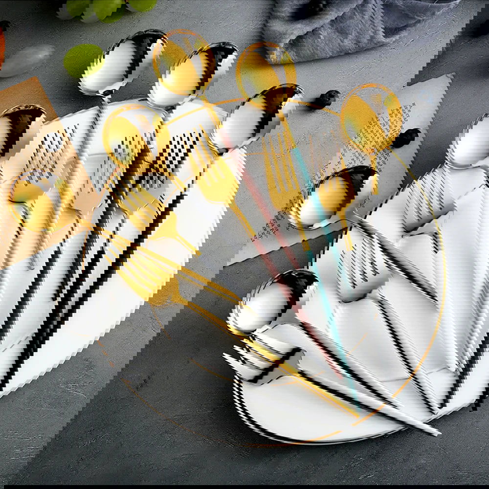 Dinnerware Silverware Set 4-24pcs Kitchen Flatware Tableware Cutlery Set for Home Restaurant Steak Knife Fork Spoon Tea Spoon - Slobuy