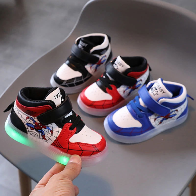 Disney Children's Led Light Shoes Fashion Aoger Spiderman Boys Sneakers Girls Cartton Casual Shoes Breathable Kids Sport Shoes - Slobuy