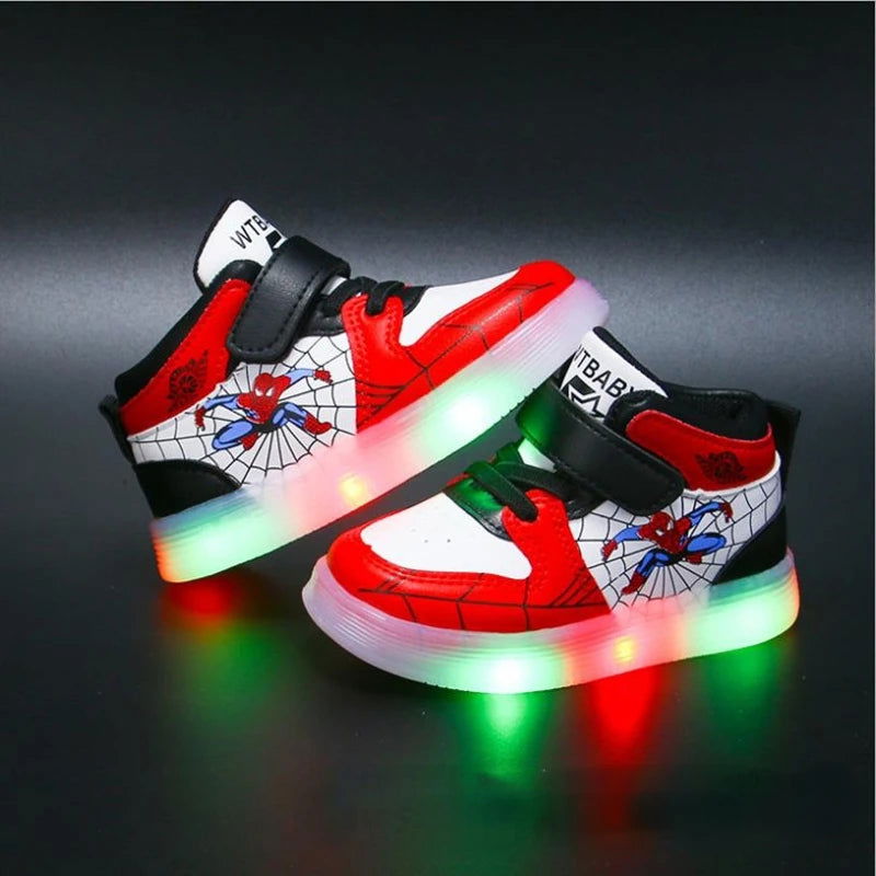 Disney Children's Led Light Shoes Fashion Aoger Spiderman Boys Sneakers Girls Cartton Casual Shoes Breathable Kids Sport Shoes - Slobuy