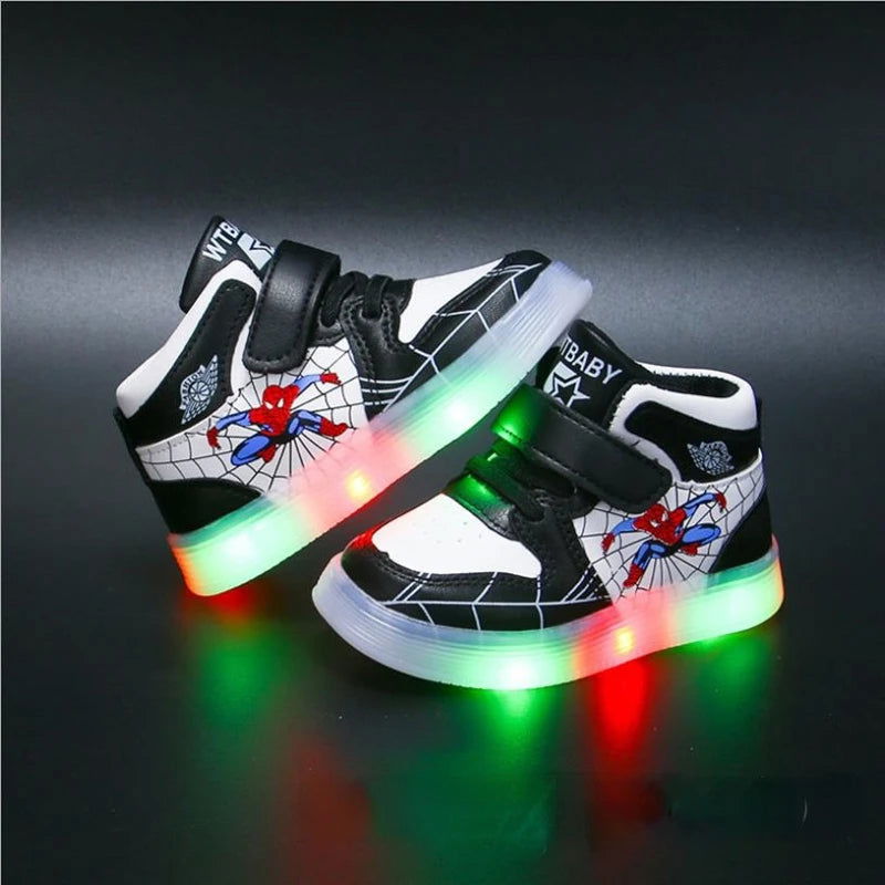 Disney Children's Led Light Shoes Fashion Aoger Spiderman Boys Sneakers Girls Cartton Casual Shoes Breathable Kids Sport Shoes - Slobuy