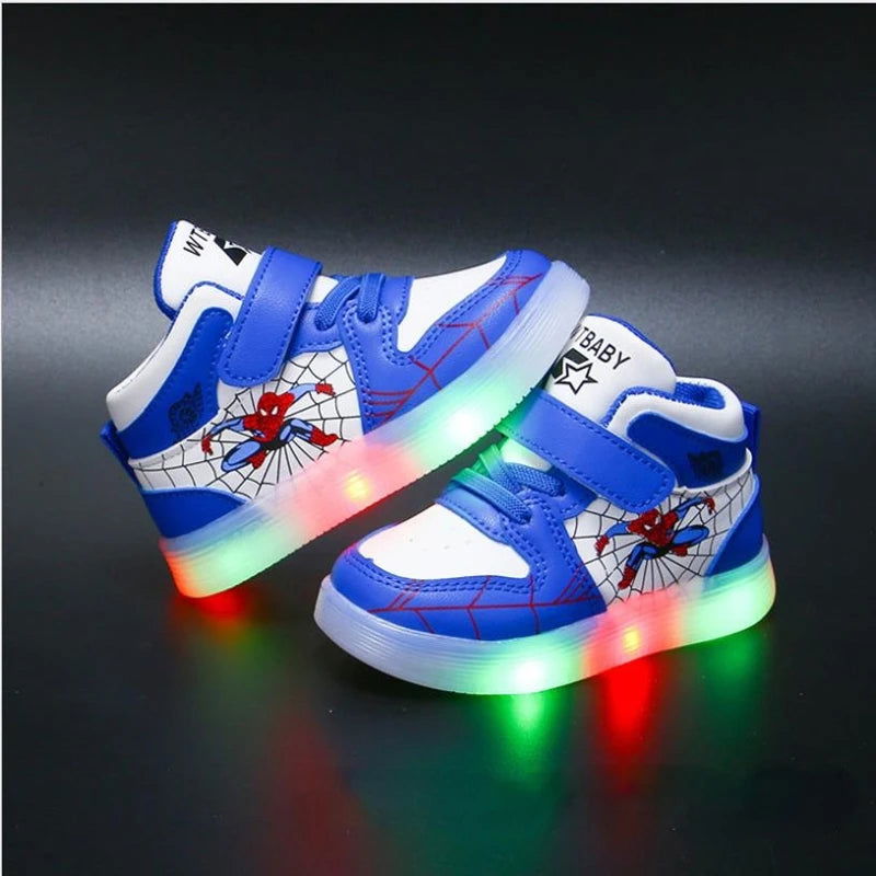 Disney Children's Led Light Shoes Fashion Aoger Spiderman Boys Sneakers Girls Cartton Casual Shoes Breathable Kids Sport Shoes - Slobuy