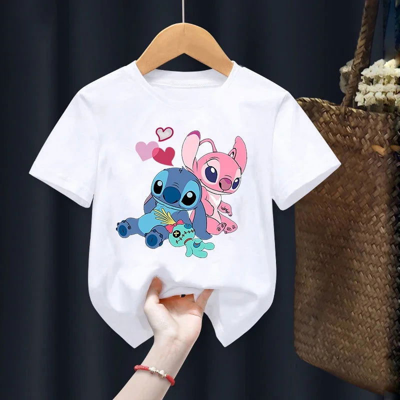 Disney Lilo Stitch Children T-Shirt Kawaii T Shirt Anime Cartoons Children Casual Clothes Tee Shirt Kid Girl Boy Fashion Y2K Top - Slobuy