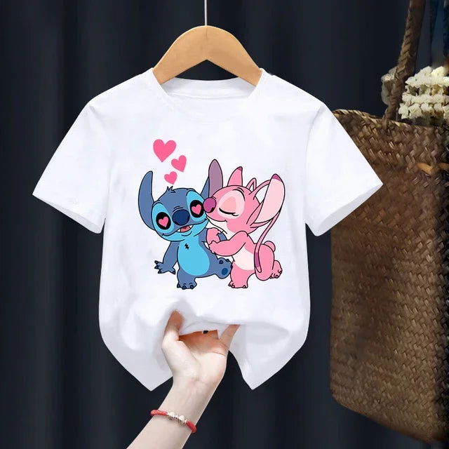 Disney Lilo Stitch Children T-Shirt Kawaii T Shirt Anime Cartoons Children Casual Clothes Tee Shirt Kid Girl Boy Fashion Y2K Top - Slobuy