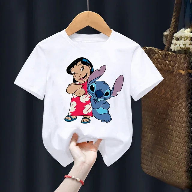 Disney Lilo Stitch Children T-Shirt Kawaii T Shirt Anime Cartoons Children Casual Clothes Tee Shirt Kid Girl Boy Fashion Y2K Top - Slobuy