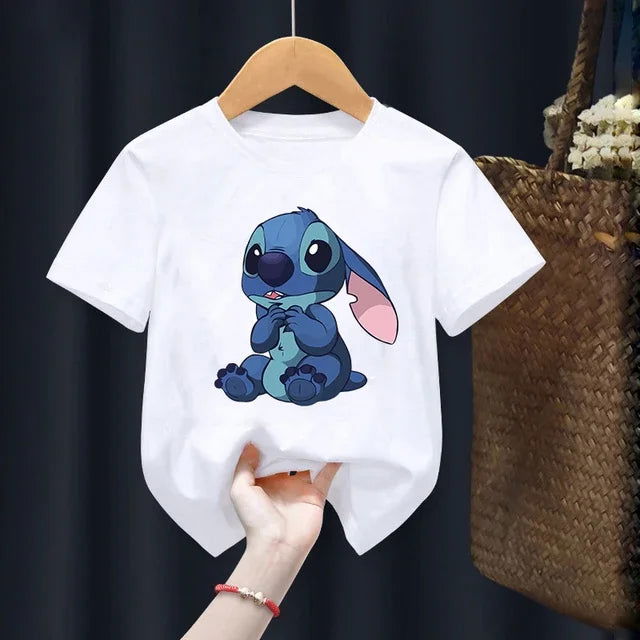 Disney Lilo Stitch Children T-Shirt Kawaii T Shirt Anime Cartoons Children Casual Clothes Tee Shirt Kid Girl Boy Fashion Y2K Top - Slobuy