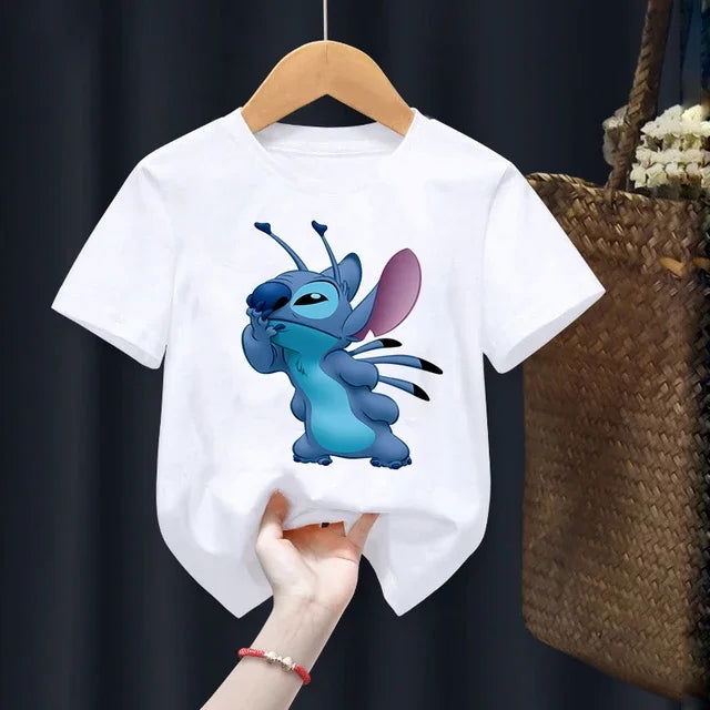 Disney Lilo Stitch Children T-Shirt Kawaii T Shirt Anime Cartoons Children Casual Clothes Tee Shirt Kid Girl Boy Fashion Y2K Top - Slobuy