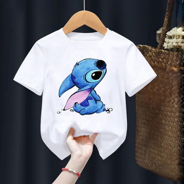 Disney Lilo Stitch Children T-Shirt Kawaii T Shirt Anime Cartoons Children Casual Clothes Tee Shirt Kid Girl Boy Fashion Y2K Top - Slobuy