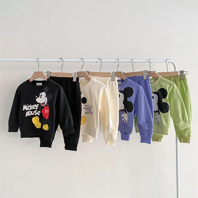 Disney Mickey Children' Tracksuit Cartoon Fashion Loose Baby Girl Boy Long Sleeve Crewneck Hoodies + Pants Two Piece Set Clothes - Slobuy